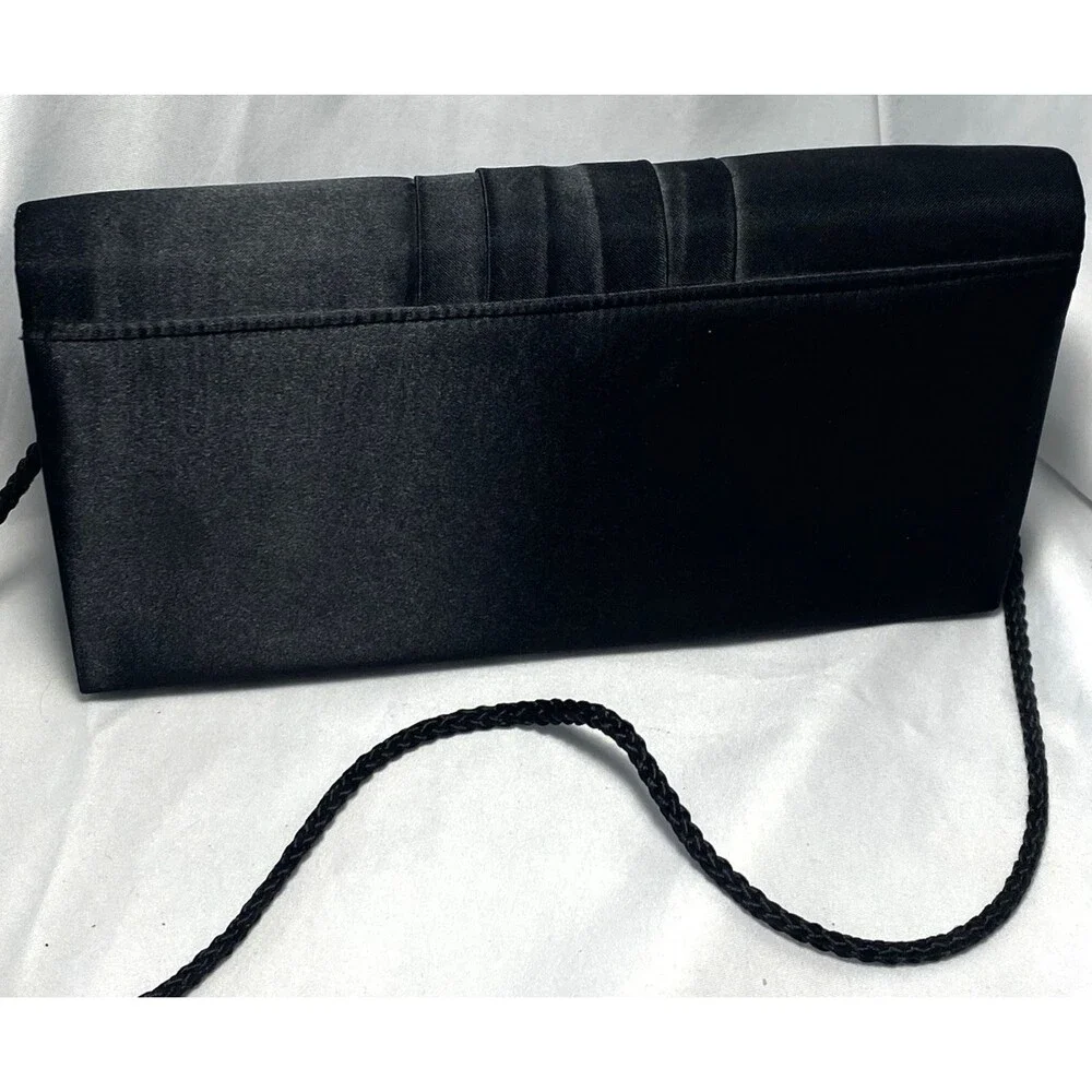 Style & Co. Women's Black Satin Faux Diamond Jewels Snap Closure Clutch
